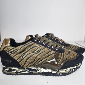 Animal Print Sneakers with Gold Accents